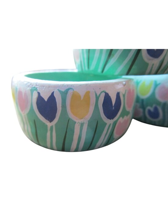 Vintage Painted Wood Easter Bunny Rabbit Tulip Napkin Rings Ten GUC - Picture 4 of 16